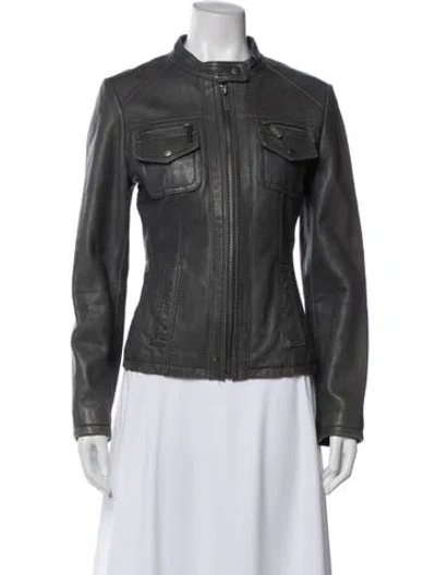 Pre-owned Michael Michael Kors Leather Biker Jacket In Gray
