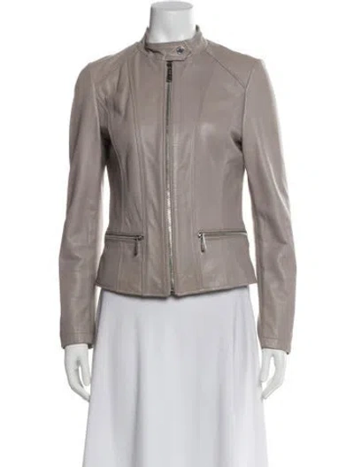 Pre-owned Michael Michael Kors Leather Biker Jacket In Gray