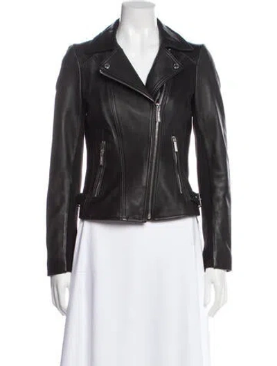 Pre-owned Michael Michael Kors Leather Biker Jacket In Gray