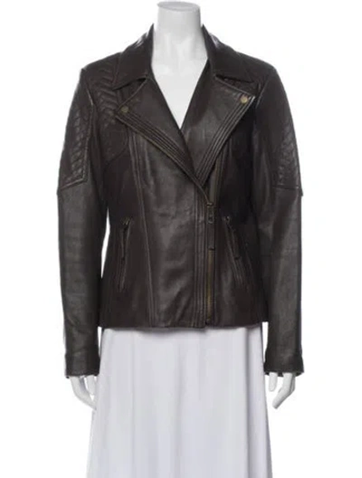 Pre-owned Michael Michael Kors Leather Biker Jacket In Gray