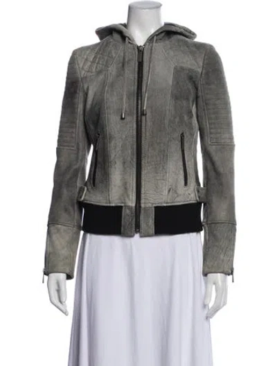 Pre-owned Michael Michael Kors Leather Biker Jacket In Gray