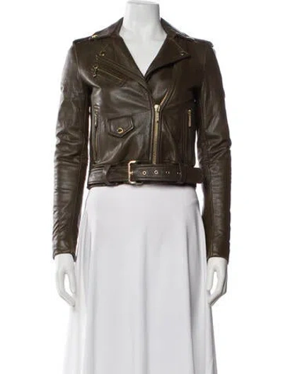 Pre-owned Michael Michael Kors Leather Biker Jacket In Green