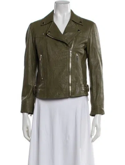 Pre-owned Michael Michael Kors Leather Biker Jacket In Green