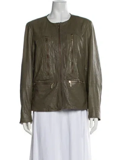 Pre-owned Michael Michael Kors Leather Biker Jacket In Green