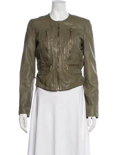 Pre-owned Michael Michael Kors Leather Biker Jacket In Green