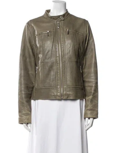 Pre-owned Michael Michael Kors Leather Biker Jacket In Green