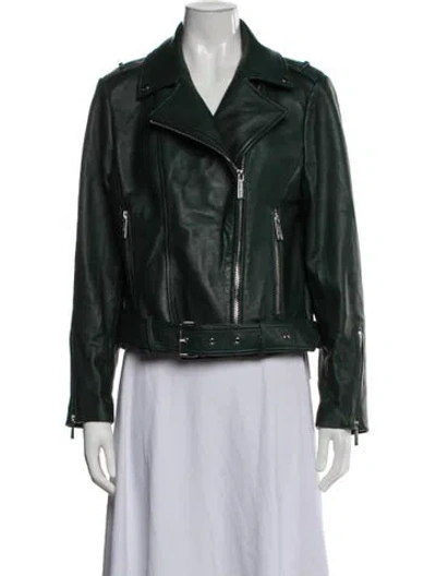 Pre-owned Michael Michael Kors Leather Biker Jacket In Green