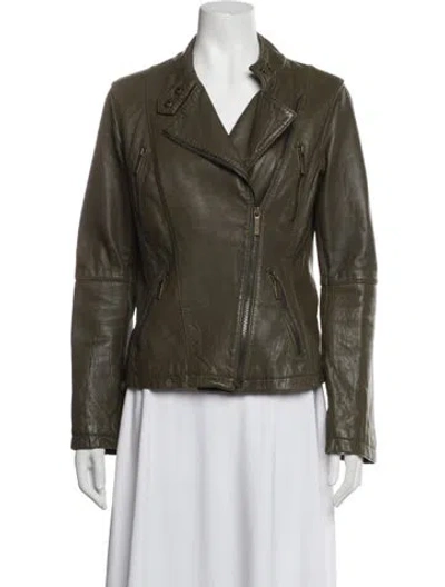 Pre-owned Michael Michael Kors Leather Biker Jacket In Green