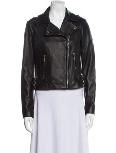 Pre-owned Michael Michael Kors Leather Biker Jacket In Grey