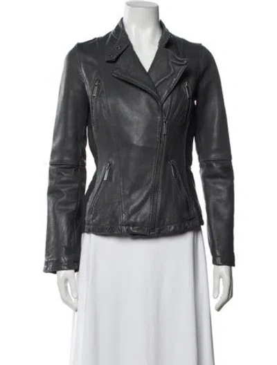 Pre-owned Michael Michael Kors Leather Biker Jacket In Grey