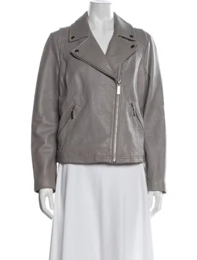 Pre-owned Michael Michael Kors Leather Biker Jacket In Grey