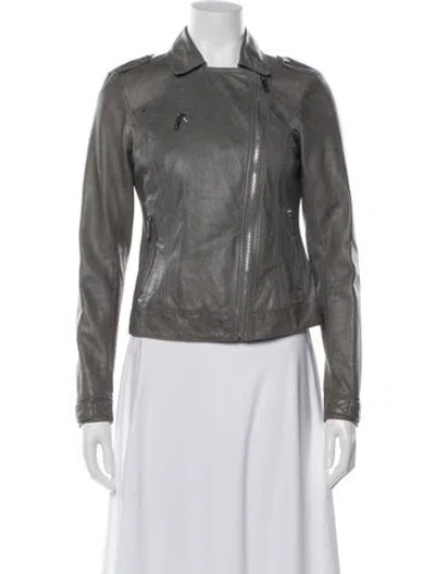 Pre-owned Michael Michael Kors Leather Biker Jacket In Grey