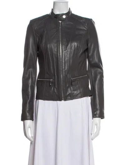 Pre-owned Michael Michael Kors Leather Biker Jacket In Grey