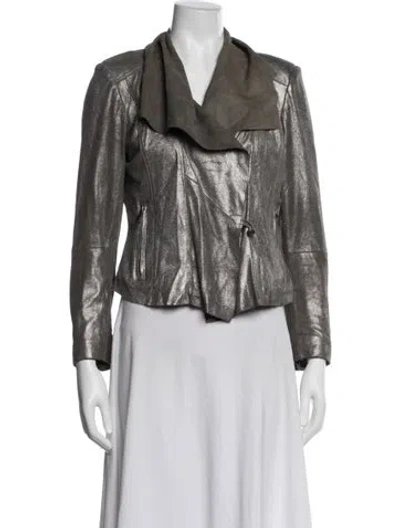 Pre-owned Michael Michael Kors Leather Biker Jacket In Grey