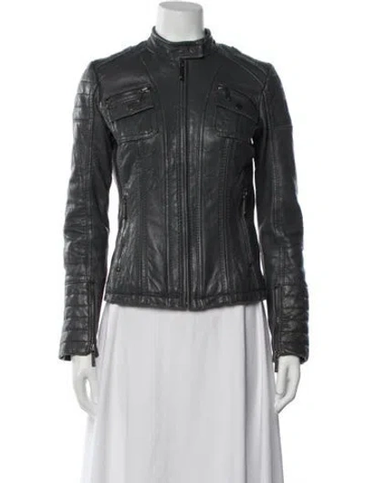 Pre-owned Michael Michael Kors Leather Biker Jacket In Grey
