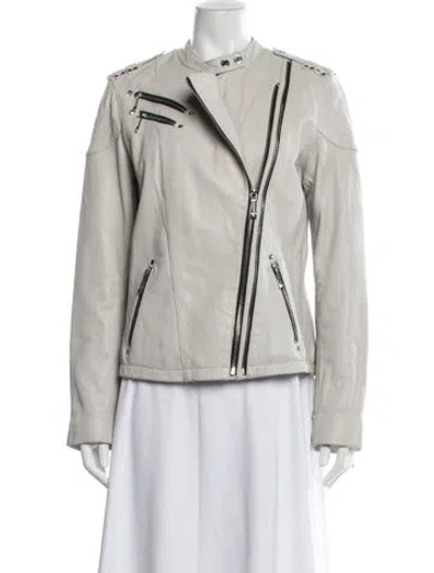 Pre-owned Michael Michael Kors Leather Biker Jacket In Grey