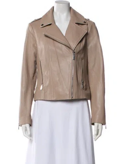 Pre-owned Michael Michael Kors Leather Biker Jacket In Neutral