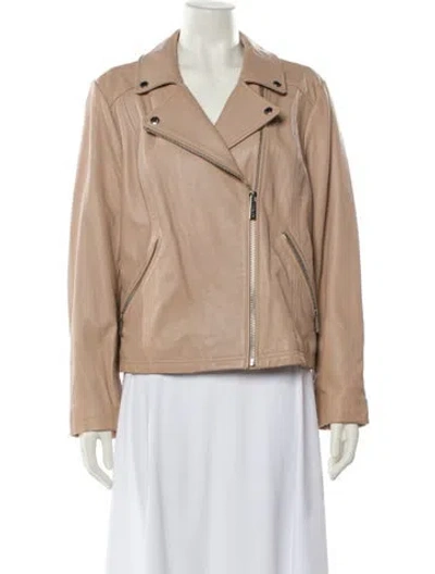 Pre-owned Michael Michael Kors Leather Biker Jacket In Neutral