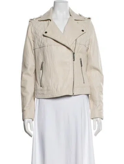 Pre-owned Michael Michael Kors Leather Biker Jacket In Neutral