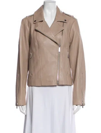 Pre-owned Michael Michael Kors Leather Biker Jacket In Neutral