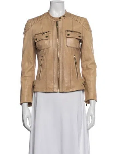 Pre-owned Michael Michael Kors Leather Biker Jacket In Neutral