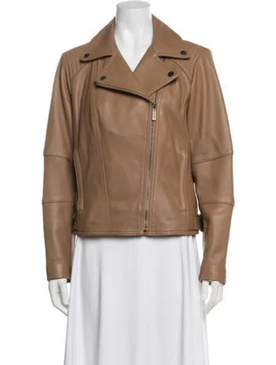 Pre-owned Michael Michael Kors Leather Biker Jacket In Neutrals