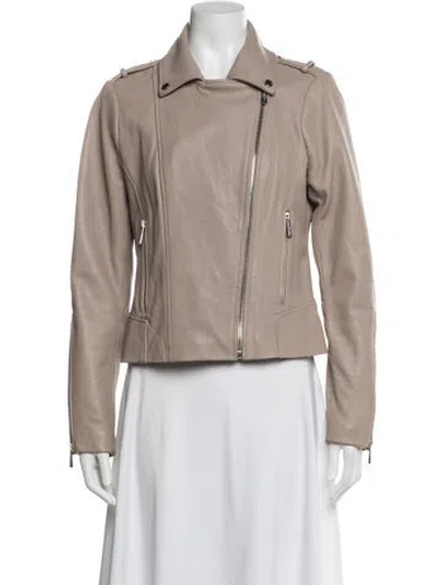 Pre-owned Michael Michael Kors Leather Biker Jacket In Neutrals