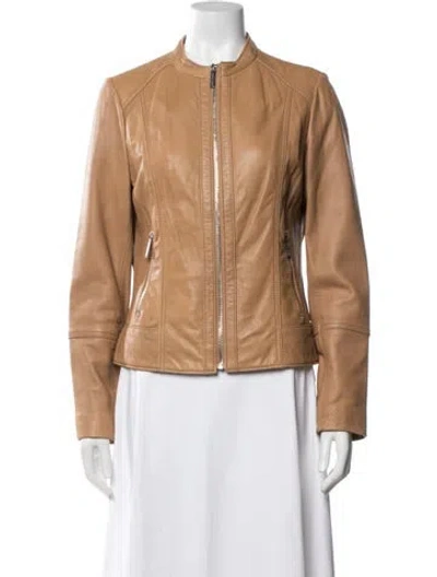 Pre-owned Michael Michael Kors Leather Biker Jacket In Neutrals