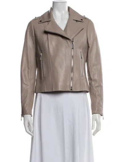 Pre-owned Michael Michael Kors Leather Biker Jacket In Neutrals