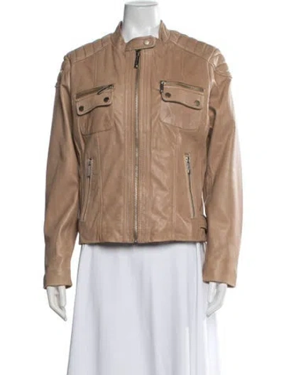 Pre-owned Michael Michael Kors Leather Biker Jacket In Neutrals