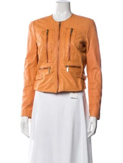 Pre-owned Michael Michael Kors Leather Biker Jacket In Orange