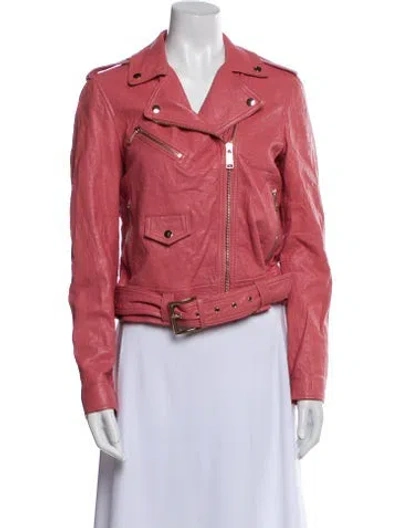 Pre-owned Michael Michael Kors Leather Biker Jacket In Pink