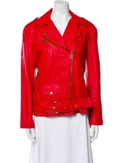 Pre-owned Michael Michael Kors Leather Biker Jacket In Red