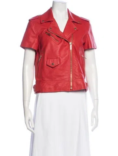 Pre-owned Michael Michael Kors Leather Biker Jacket In Red