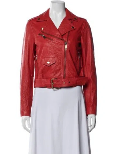 Pre-owned Michael Michael Kors Leather Biker Jacket In Red