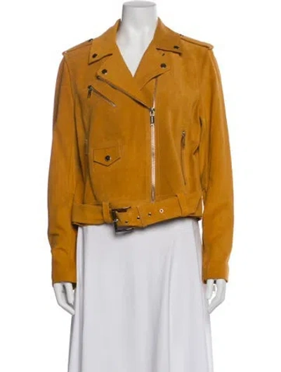 Pre-owned Michael Michael Kors Leather Biker Jacket W/ Tags In Yellow