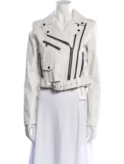 Pre-owned Michael Michael Kors Leather Biker Jacket In White