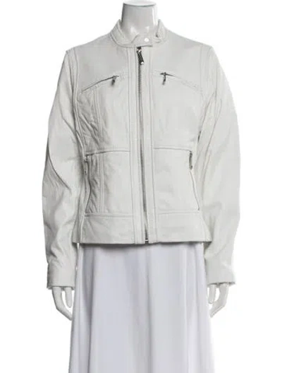 Pre-owned Michael Michael Kors Leather Biker Jacket In White
