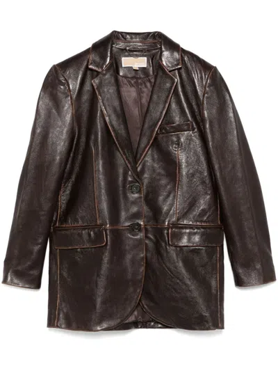 Michael Michael Kors Leather Blazer In Brown