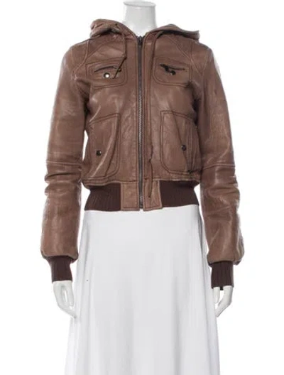 Pre-owned Michael Michael Kors Leather Bomber Jacket In Brown