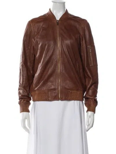 Pre-owned Michael Michael Kors Leather Bomber Jacket In Brown