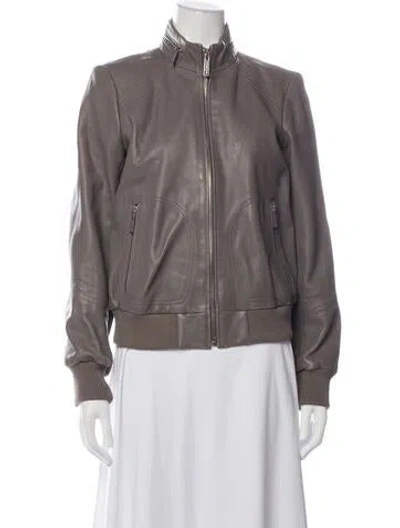 Pre-owned Michael Michael Kors Leather Bomber Jacket In Grey