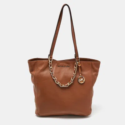 Michael Michael Kors Leather Chain Tote In Brown