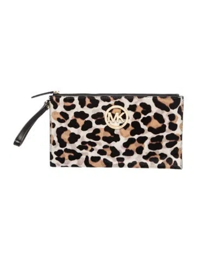 Pre-owned Michael Michael Kors Leather Clutch In Neutrals