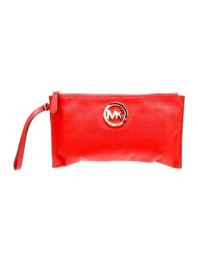 Pre-owned Michael Michael Kors Leather Clutch In Red