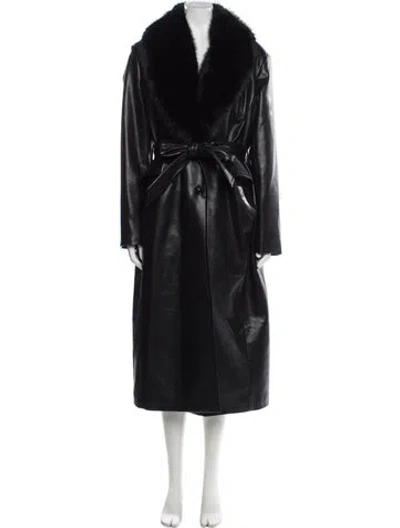 Pre-owned Michael Michael Kors Leather Faux Fur Coat In Black