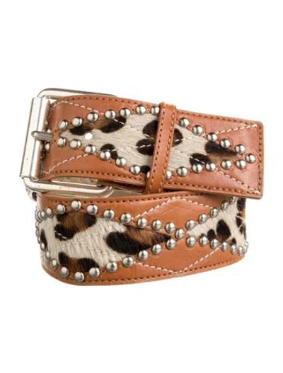 Pre-owned Michael Michael Kors Leather Fur Trim Belt In Brown