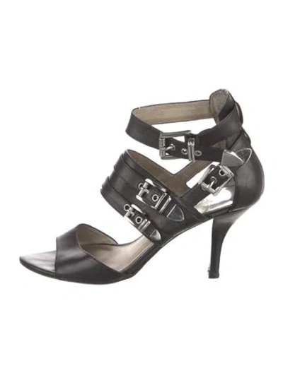 Pre-owned Michael Michael Kors Leather Gladiator Sandals In Black