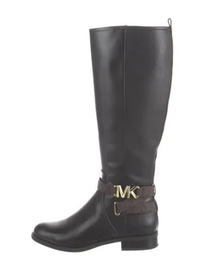 Pre-owned Michael Michael Kors Leather Graphic Print Boots In Black