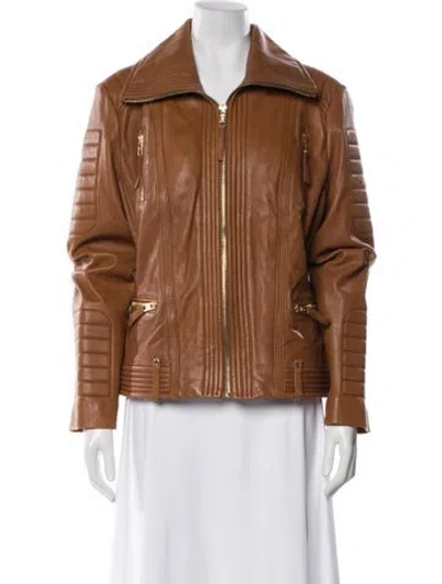 Pre-owned Michael Michael Kors Leather Jacket In Brown